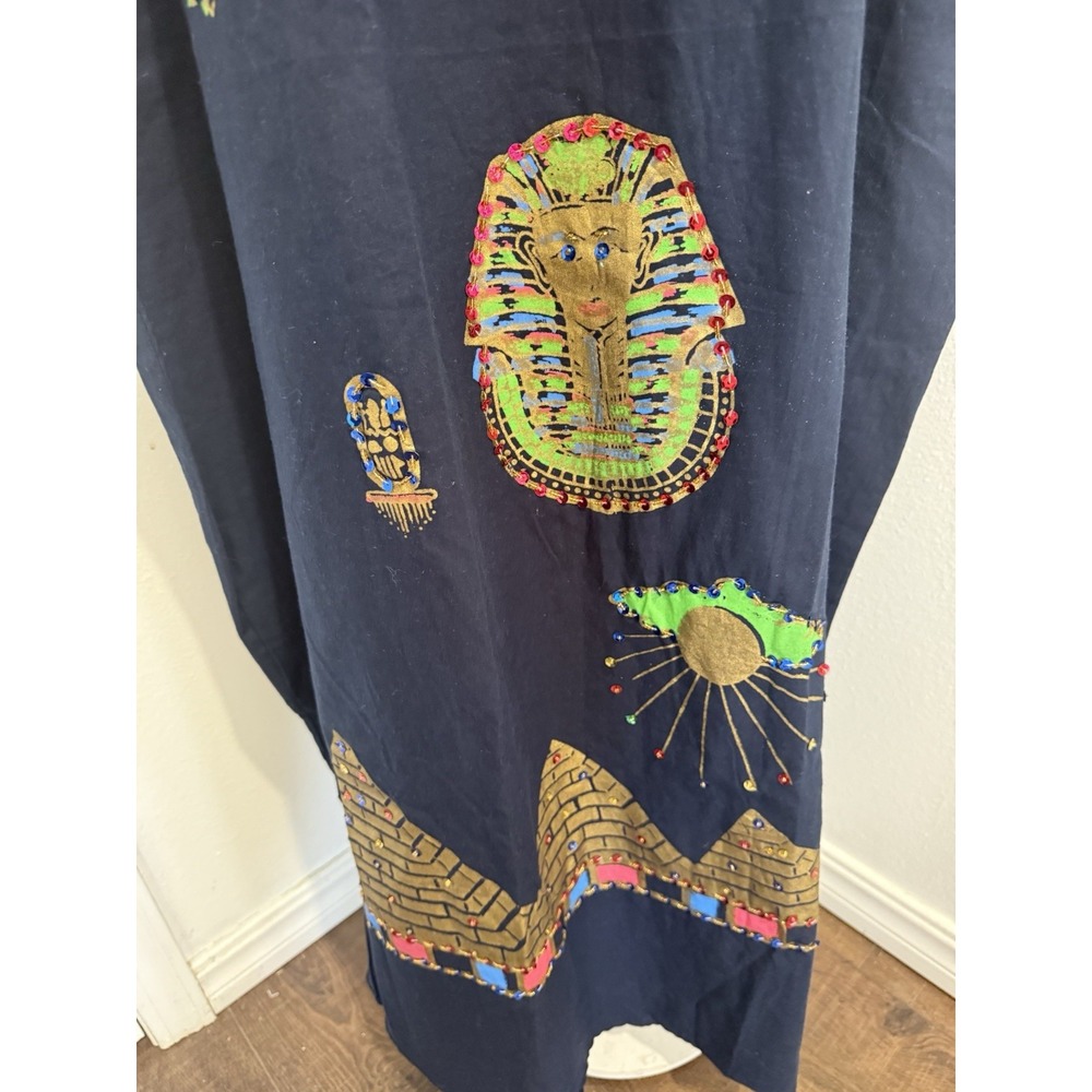 Horus Vintage Egyptian kaftan Robe, Black/ Gold Nefertiti/ Tutankhamun Design 4‎ - Picture 6 of 10